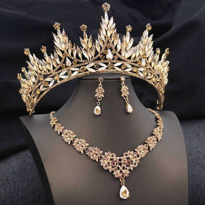 Bridal 3 Pcs Baroque Wedding Crown Jewelry Sets Tiaras and Necklace Earrings Set Party Prom Dress Costume Accessories Z260313