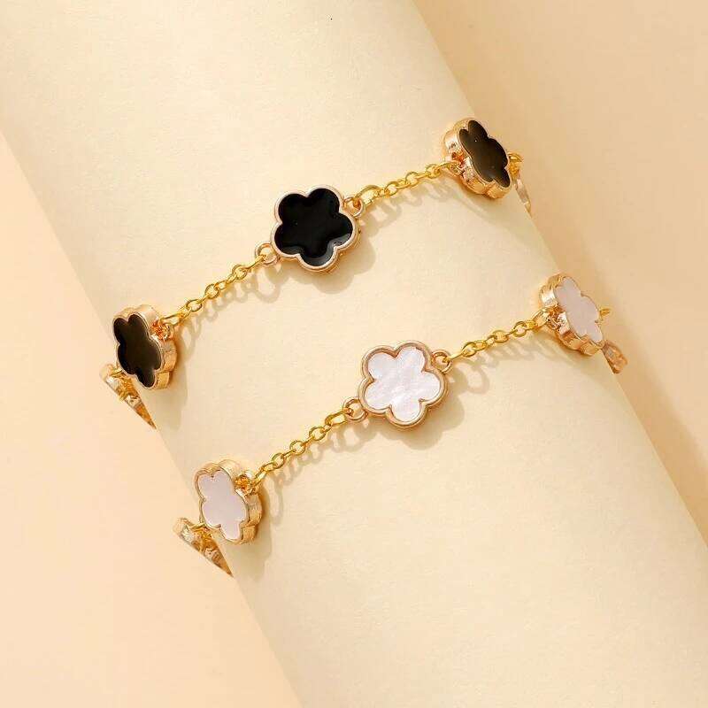 Lucky Clover Women's Hand Double Sided Flowers Jewellery Gifts Stainless Steel Bracelet Gold Plated Bracelets Man Z260313