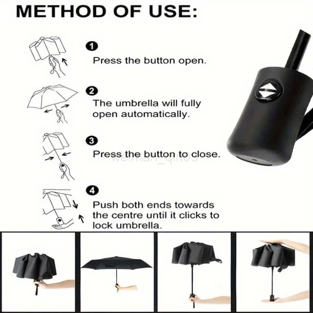 Fully Automatic Windproof Umbrella - Waterproof Foldable Golf Compact Travel Umbrella with Reflective Strip Steel Ribs H260314