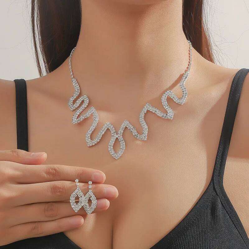 FYUAN Geometric Rhinestone Necklace Earrings For Women Weddings Bride Jewelry Sets Accessory Z260313