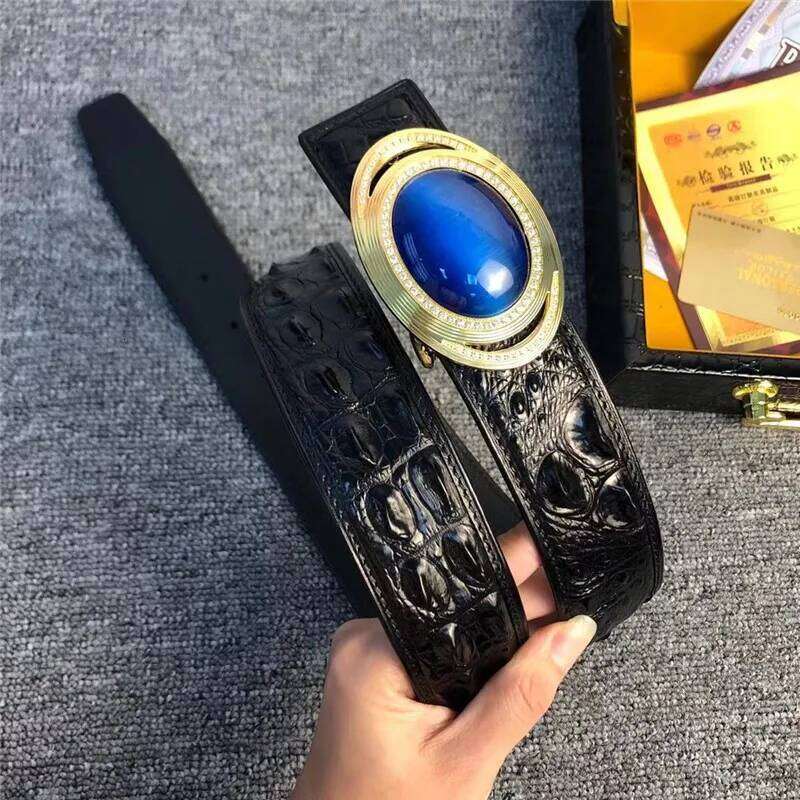 Authentic Real Crocodile Skin Blue Diamond Steel Buckle Businessmen Waist Strap Belts Genuine Alligator Leather Male Belt Z260226