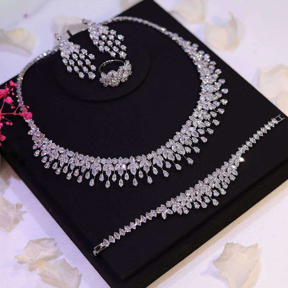 Sparkling Bridal Necklace Full Zircon Jewelry Sets For Women Party, Luxury Dubai Nigeria Wedding Bridesmaids Accessories Z260313