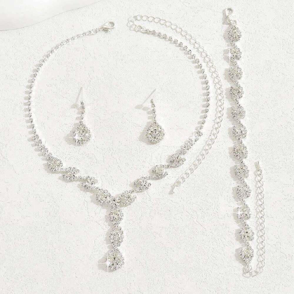 European and American Claw Chain Full Diamond Three Piece Set Necklace Earrings Bracelet Dress Jewelry Accessories Z260313
