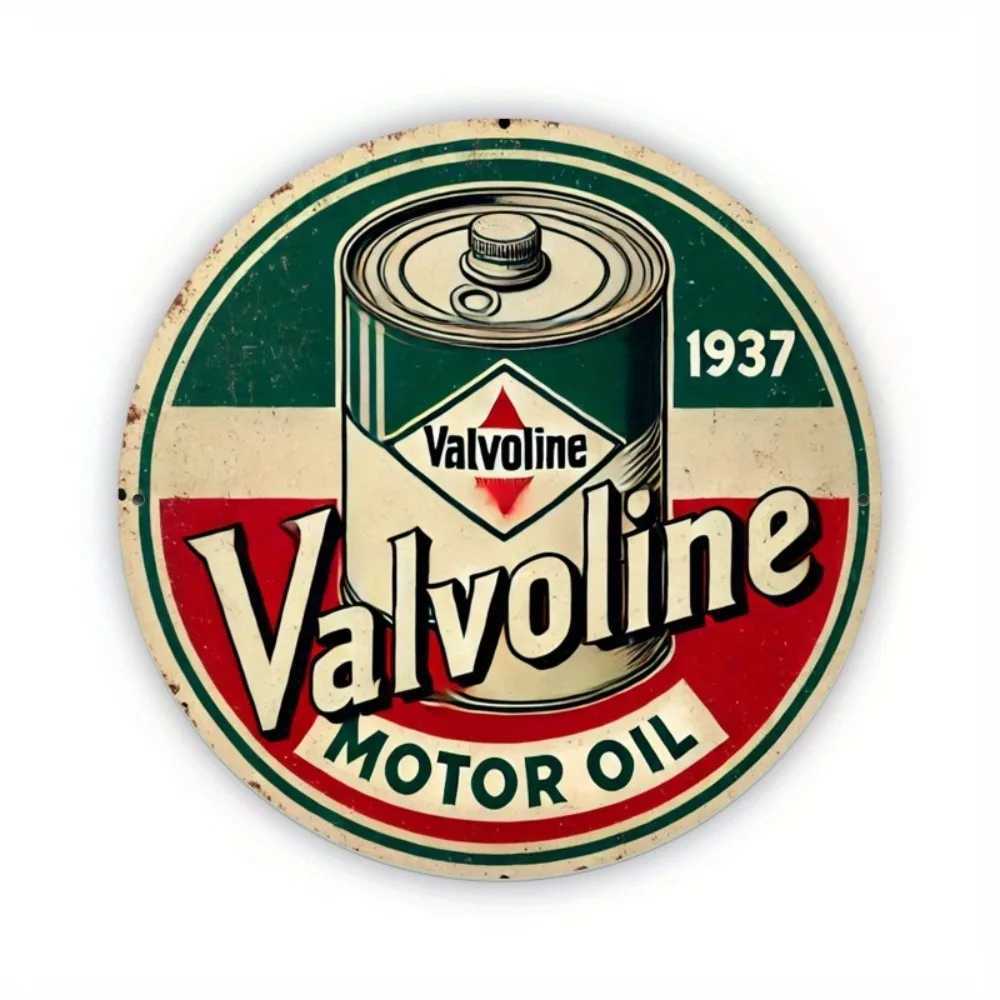 2D Flat Vintage Valvoline Motor Oil Est 1937 Retro Oil Can Retro Round Metal Tin Sign - Automotive Garage Themed Wall Decor D260314