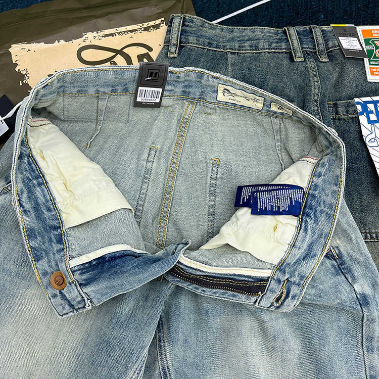 Summer American high-end men's denim shorts, Japanese retro thin casual distressed loose straight-leg five-pockets men's shorts X250403