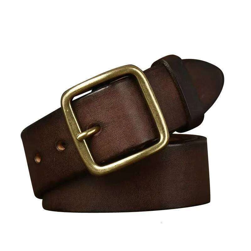 100% Pure 3.8cm Wide Fashion Male Vintage Genuine Leather Belt Luxury Belts For Men New Copper Pin Buckle Jeans Z260226