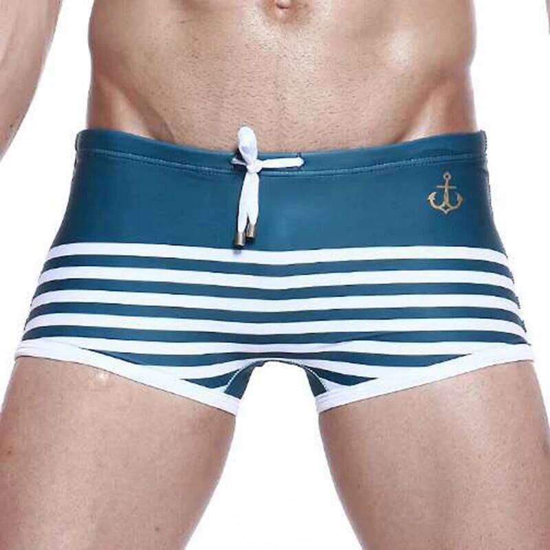 Sexy Men Low Waist Swimwear Summer Striped Swimsuits Nylon Quick Dry Beach Swimming Trunks Fashion Male Sport Surf Board Shorts Z260314