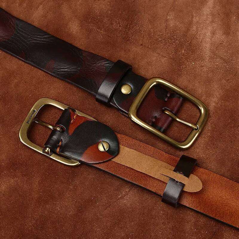3.8CM Pure Thick Cowhide High Quality Genuine Leather Belts for Men Brand Strap Male Brass Buckle Camouflage Jeans Cowboy Cintos Z260226