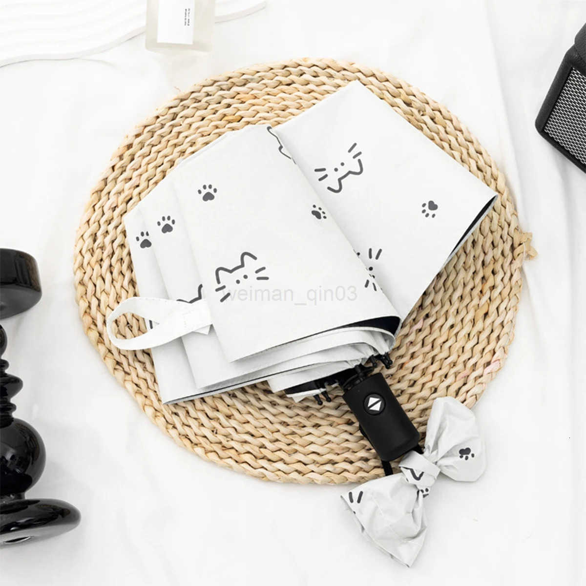 Healing Cat Umbrella Fully Automatic Travel Umbrella Womens Umbrella Sunshade Umbrella Portable Outdoor Waterproof Ultra Light H260314