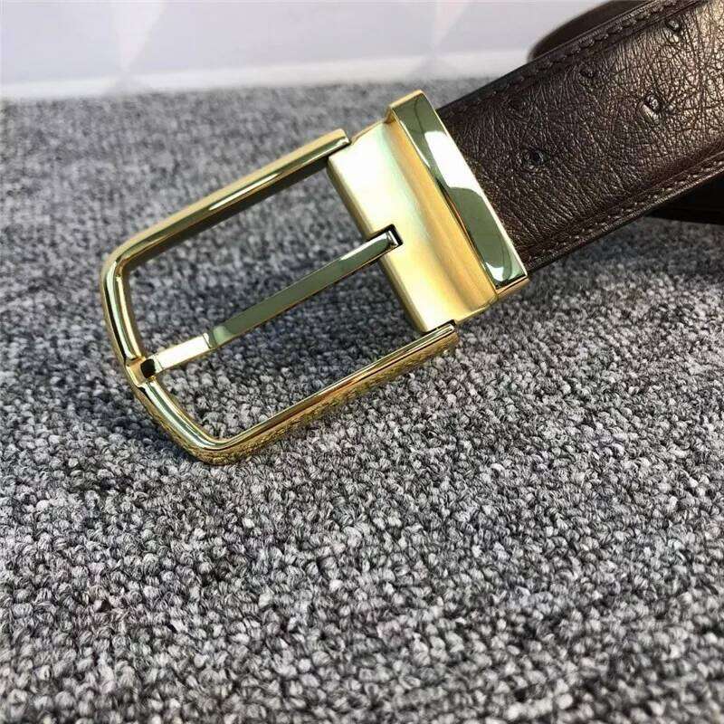 High Quality Authentic Real Ostrich Skin Men's Belts With Gold Silver Pin Buckle Genuine Exotic Leather Lining Male Waist Strap Z260226