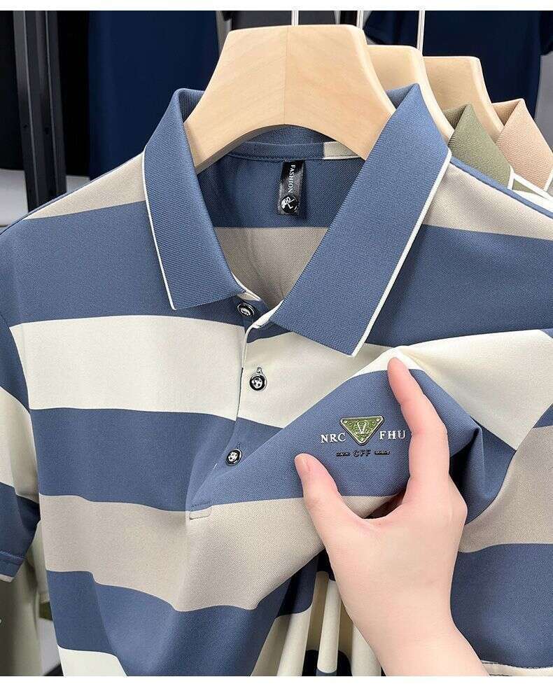 Summer Business Men's Short-Sleeve T-Shirt, Turn-Down Collar Polo Shirt, New Stylish European and American Fashion Short-Sleeve for Men