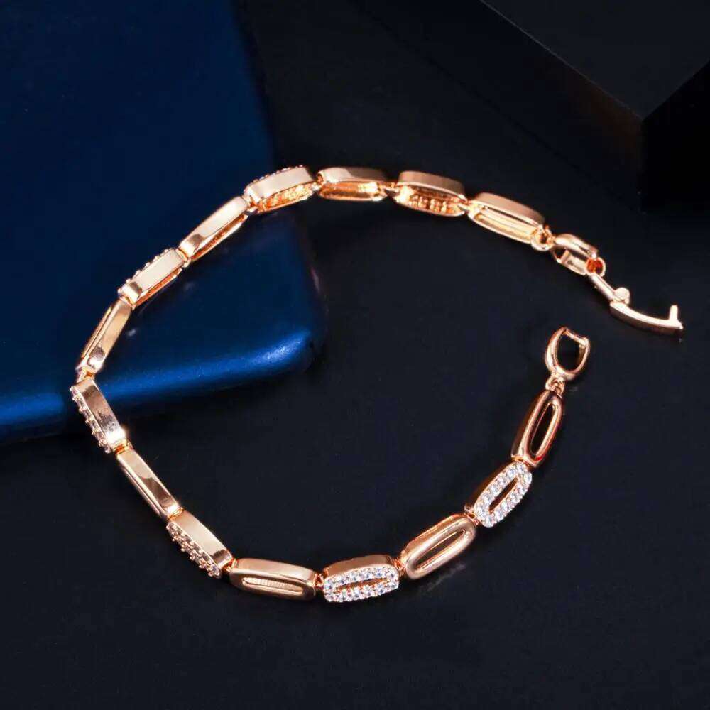 Pera Noble 585 Rose Gold Color CZ Zircon Round Shape Connected Tennis Bracelets for Women Fashion Brand Jewlery Accessories B189 Z260313