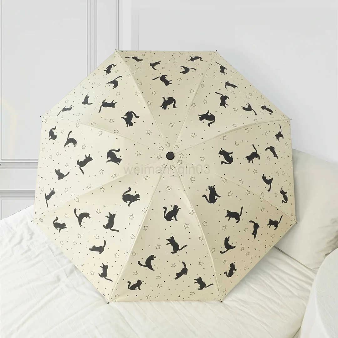 1pc cat starry sky pattern sunny umbrella female sunshade umbrella automatic portable umbrella suitable for travel H260314
