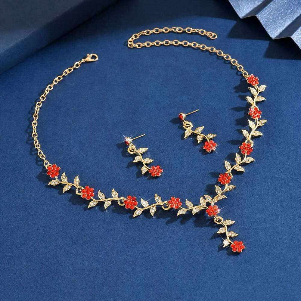 Ladies' Fashion Flower Leaf Necklace Earrings Jewelry Set Suitable for Wedding, Party, Festival Gifts Z260313