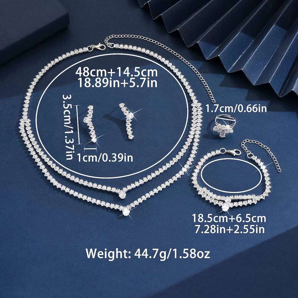 5PC Women's Fashion Zircon Silver Necklace Earrings Bracelet Ring Jewelry Set Suitable for Wedding, Party, Festival Gifts-8573 Z260313