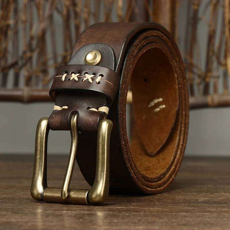 3.8CM Men High Quality Genuine Leather Belt Luxury Brass Pin Buckle Belts Pure Cowskin Vintage Strap Male Jeans for Man Z260226