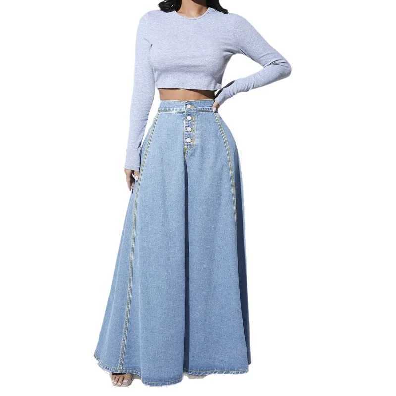 Retro Foreign Style Design Sense Single Breasted Denim Skirt Womens Swinging A Word Skirt M260314