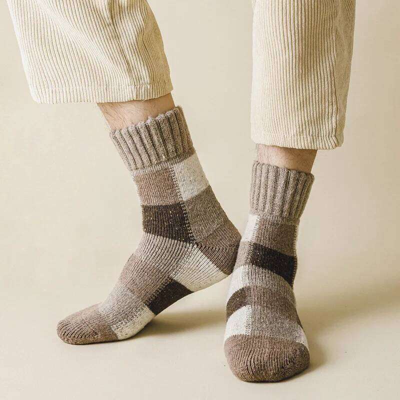 5pairs Winter Men's Thermal Thick Wool Socks Warm Colorblock Soft Comfortable Plush Snow Floor Sock High Quality Z260314