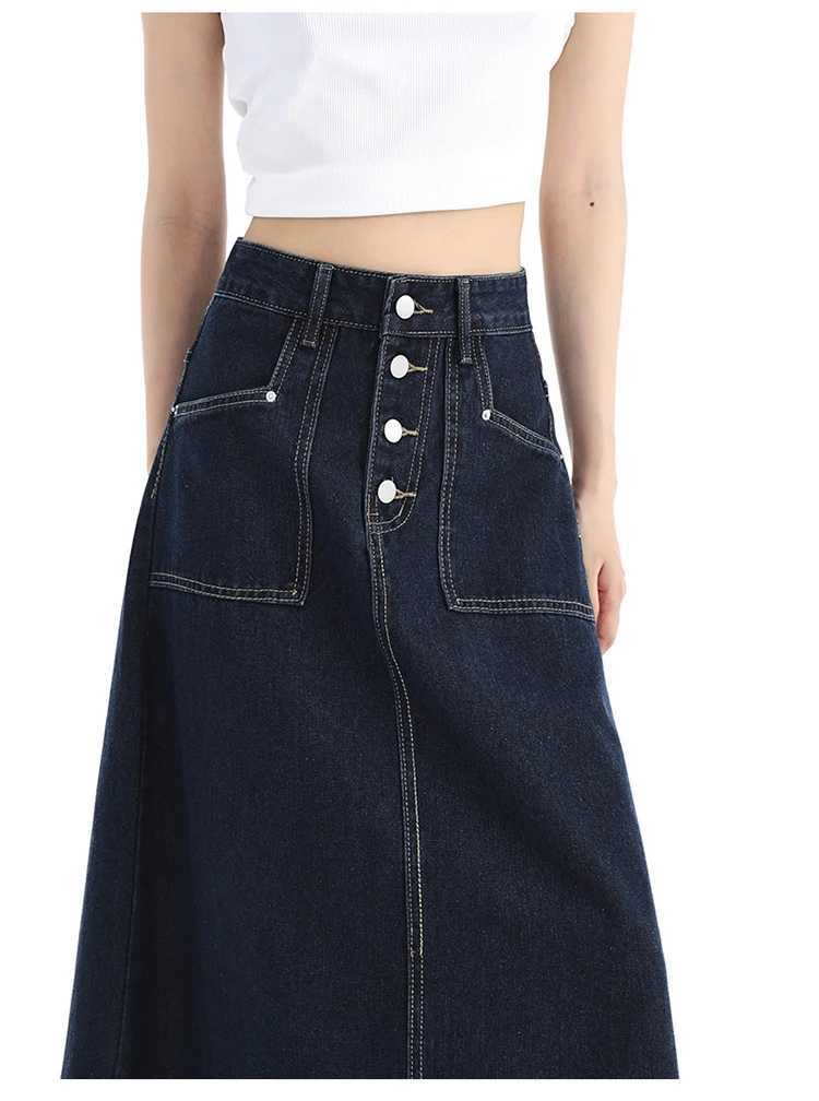 High Waist Denim Skirt Women Autumn 2024 New Arrival Single Buttons Long Skirt Women Korean Style Casual Jeans Skirts Womens M260314