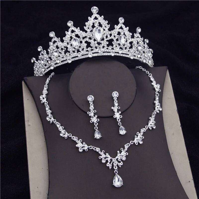 Water Drop Crystal Bridal Sets Women Bride Tiara Crowns Earring Necklace Set Princess Wedding Dress Jewelry Accessories Z260313