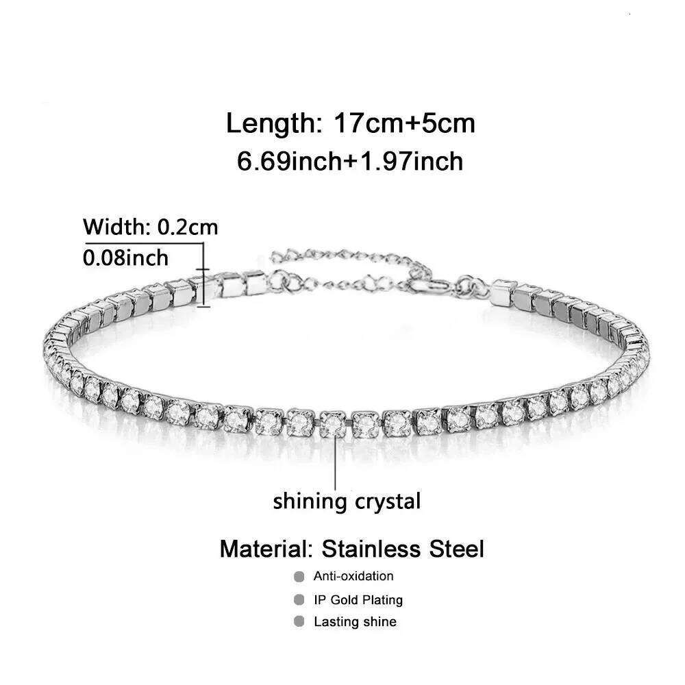 2mm Dainty Iced Out Tennis Bracelets Female Silver Color Stainless Steel Cubic Zirconia Hand Chain for Women Jewelry Gift Z260313