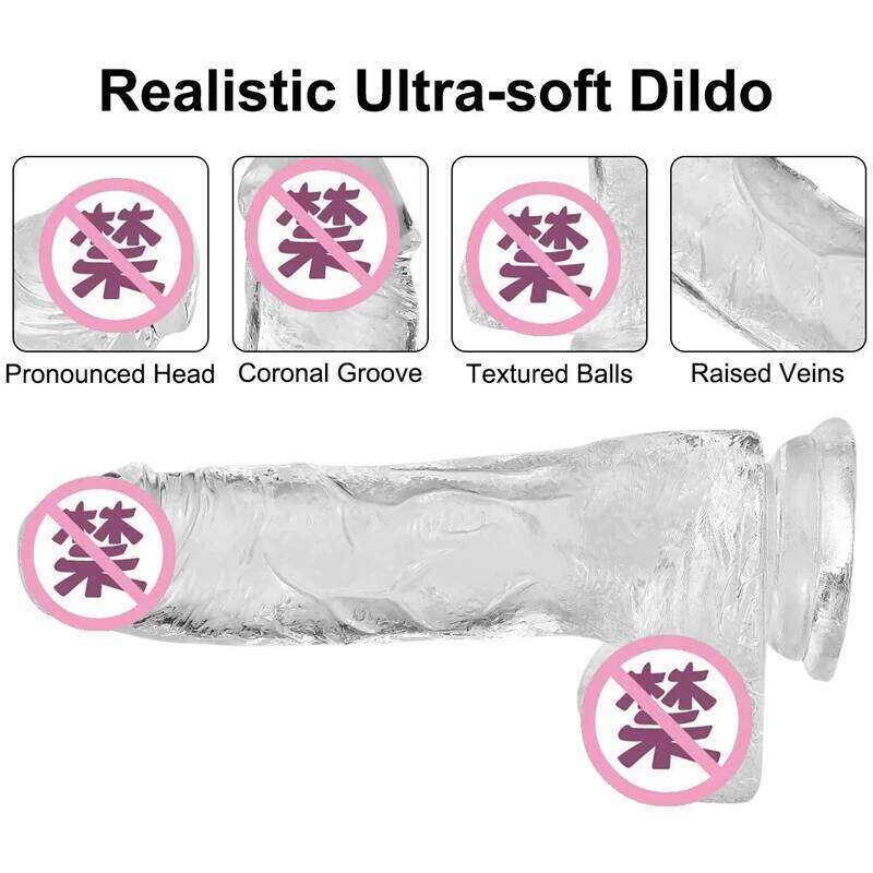 Soft Jelly Testis Realistic Anal Dildo Penis Suction Cup Male Dick Female Masturbation Fidget Sex Toys for Woman 26H0314