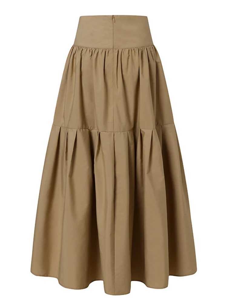 High Waist Swing Long Skirt Women Fashion Pleated Zipper Party Jupe Casual Loose A-line Skirt 2025 Vintage Beach Skirt M260314