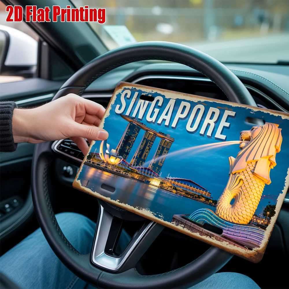 Printing Singapore Marina Bay and Merlion Scene Metal License Plate Decorative Signs Plaques Vintage Aluminum Sign P D260314
