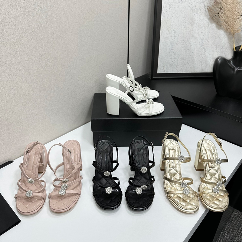 Beach sandals womens designer shoes fashionable 100% leather sandals womens high heels with a box in sizes 35-41