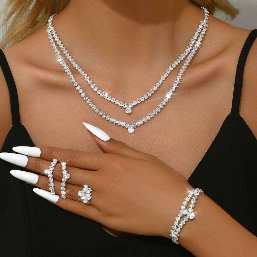 5PC Women's Fashion Zircon Silver Necklace Earrings Bracelet Ring Jewelry Set Suitable for Wedding, Party, Festival Gifts-8573 Z260313