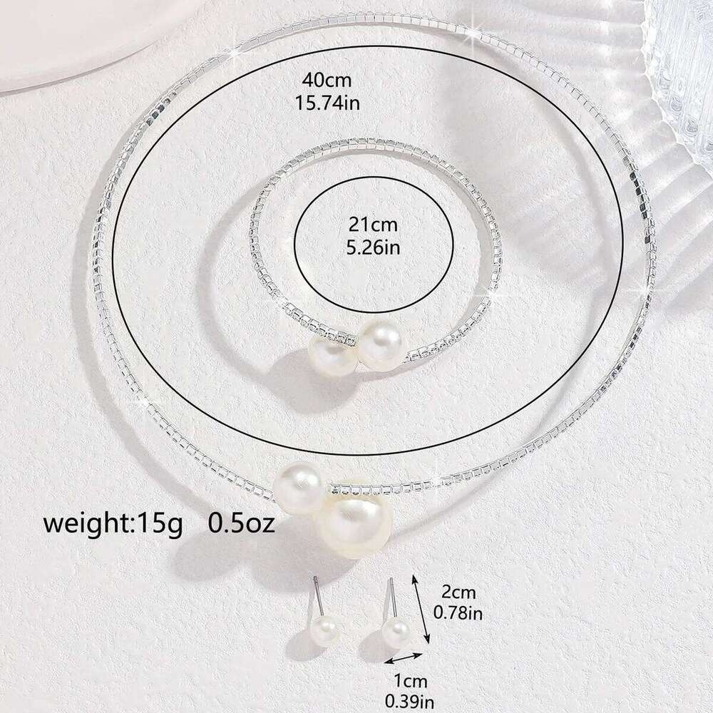 4PC women's pearl rhinestone necklace, bracelet, earring set, jewelry -5042 Z260313