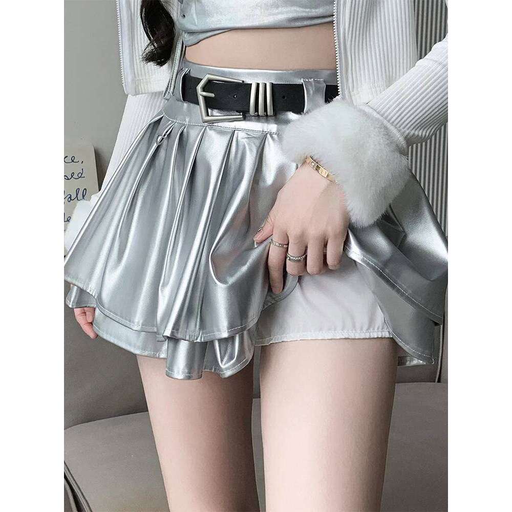 Women's A-line Silver Vintage 90s Aesthetic Y2k Pleated Harajuku Punk Mini Skirt 2000s Cutecore Clothes Summer Z260314
