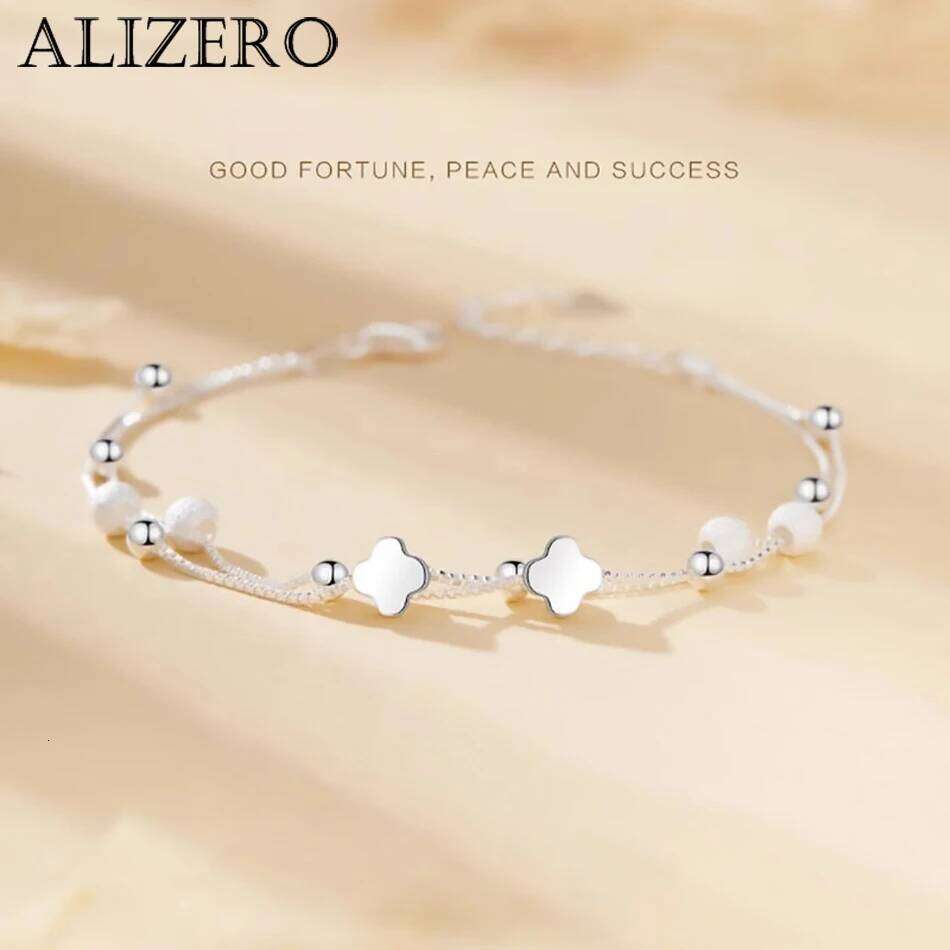 ALIZERO 925 Sterling Silver Four Leaf Clover Box Chains Bracelets For Women Wedding Gifts Fashion Charms Jewelry Wholesale Z260313