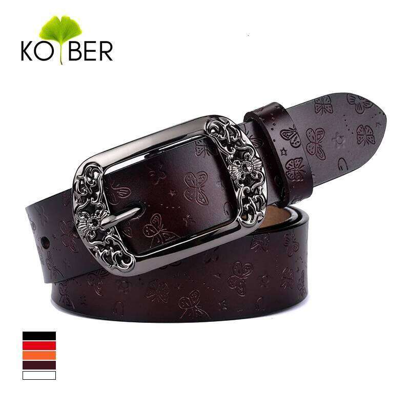 KOLBER Fashion Women's Leather Metal Buckle Natural Cowhide Trouser for Female 95cm to 115cm White Belt Red Girdle Z260226