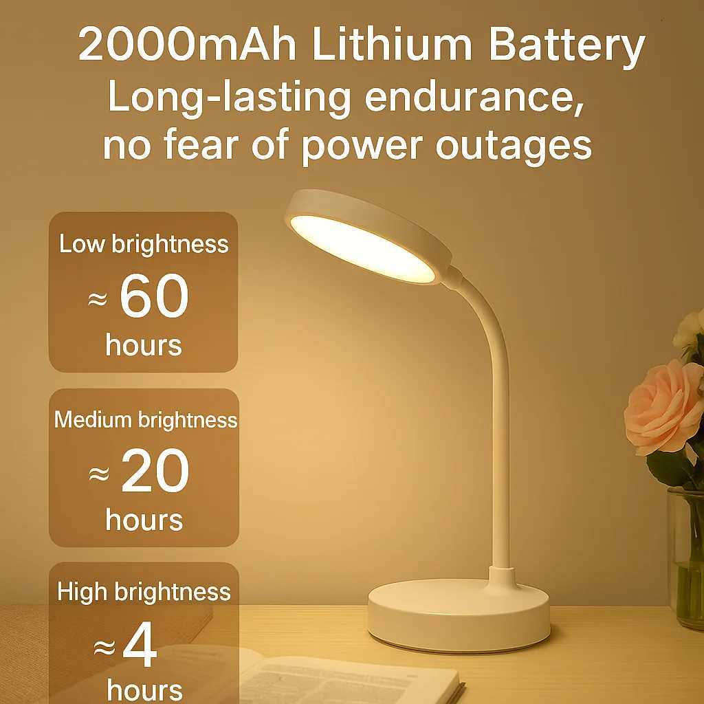 LED Desk Lamp Portable Table Light USB Charging 3 Brightness Eye Protection Touch Control Adjustable Gooseneck for Bedroom Y260314