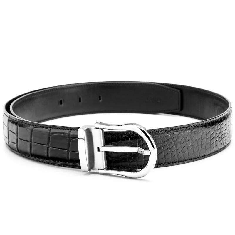 Crocodile men's genuine needle without splicing belly leather stainless steel buckle waist belt Z260226