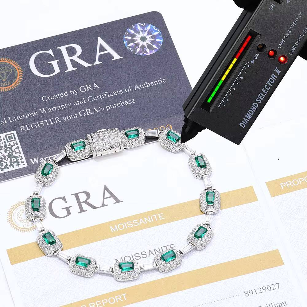 NUOYA 7mm 925 Sterling Silver Bracelet VVS Moissanite Bracelet for Women Fine Chain Link Jewelry