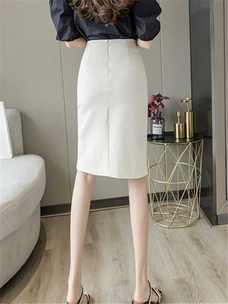 Seoulish Spring Summer Buttons Womens Wrap Midi Skirts 2025 New High Waist Workwear Front Split Sheath Pencil Skirts Female M260314