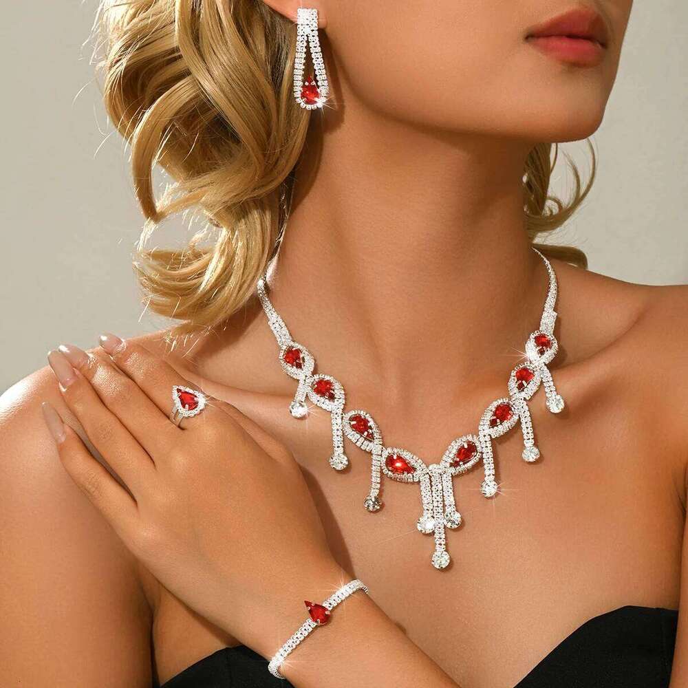 New Sweet Cool Style High Quality Luxury Necklace, Earrings, Bracelet, Four piece Versatile Western Multi color Set Z260313