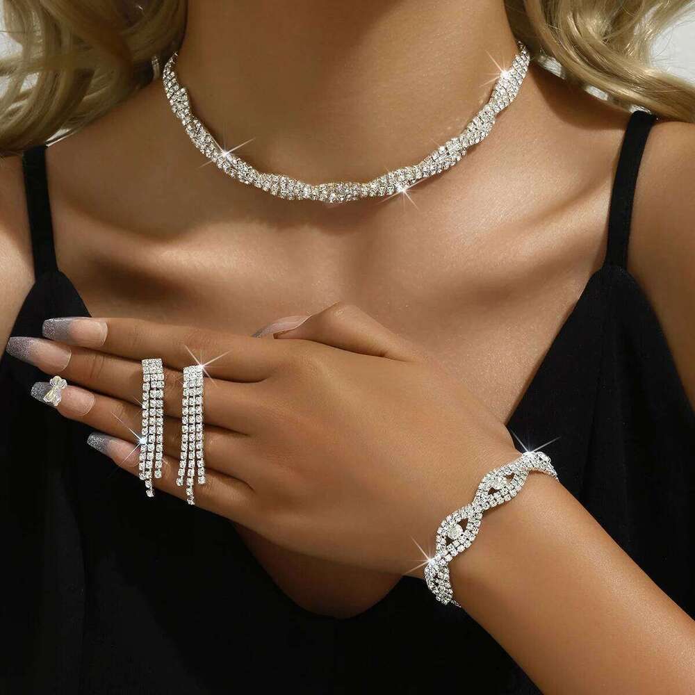 4-piece fashionable women's set with claw chains, rhinestones, necklaces, earrings, bracelets, gorgeous jewelry accessor Z260313