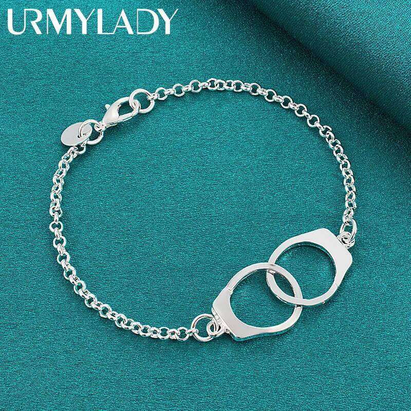 URMYLADY 925 Sterling Silver Handcuffs Chain Bracelet For Women Wedding Party Fashion Jewelry Z260313