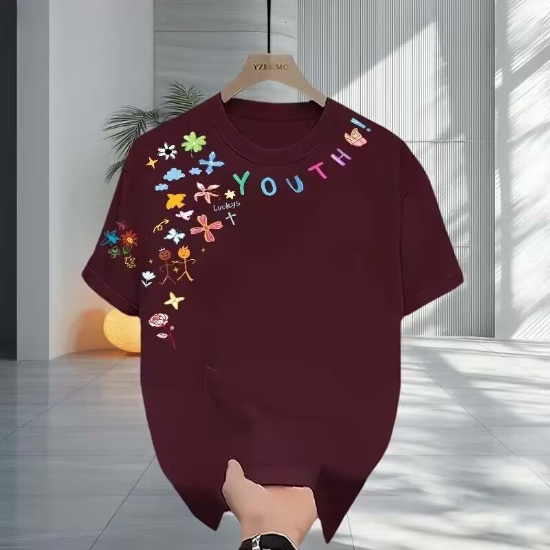Americanstyle Casual Roundneck Cartoon Graffiti Handpainted Print Shortsleeve Designer Designer T-shirt Hoodie Couple's Heavyweight Unique Polo And Trendy