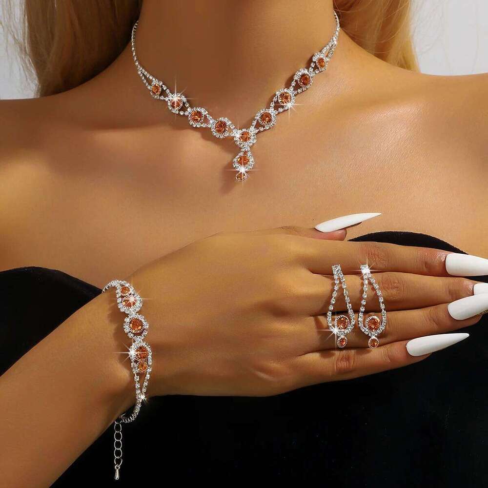 Diamond studded water droplet pendant earrings bracelet personalized collarbone chain high-end feel set Z260313
