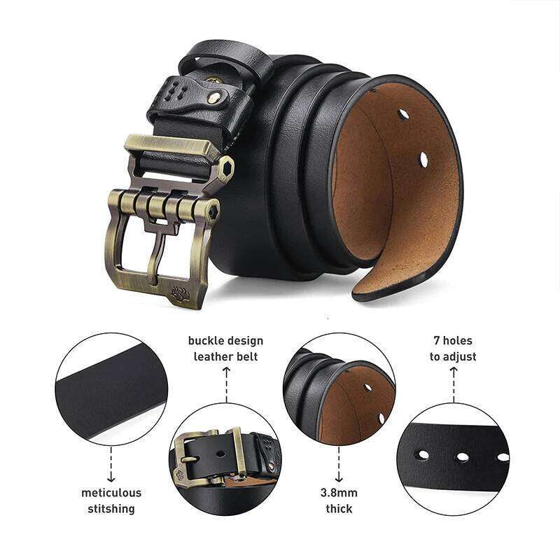 High Quality Genuine Leather Men's Belt Vintage Pin Buckle Strap Luxury Casual Retro Belts for Men Jeans Z260226
