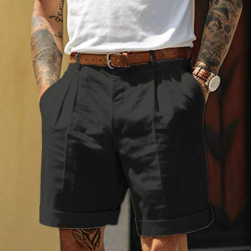 Classic Men Outdoor Casual Breathable Loose Straight 2025 Summer Fashionable Solid Color Men's Linen Shorts Z260314
