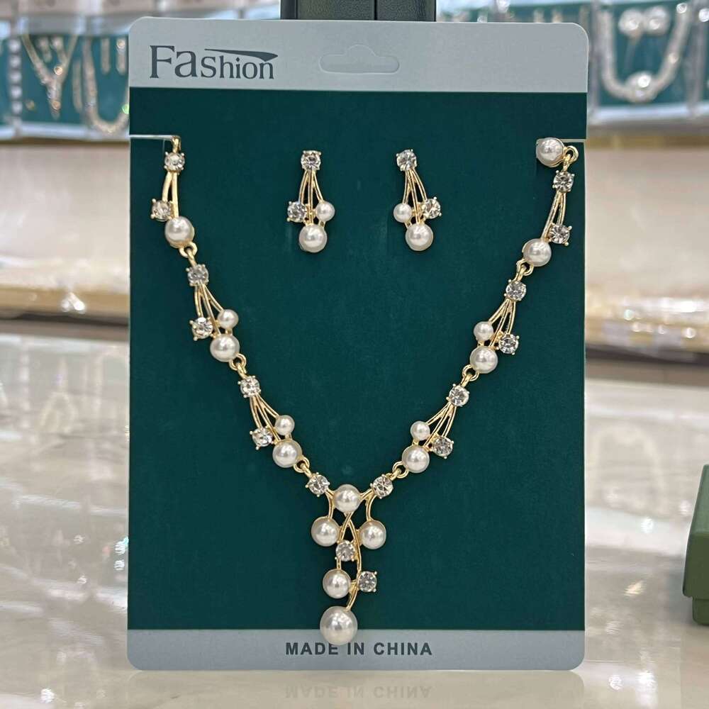 Cross border hot selling versatile pearl necklace earrings two-piece for women's bridal wedding dress set with accessories Z260313