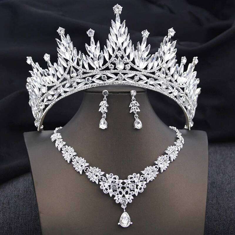 Bridal 3 Pcs Baroque Wedding Crown Jewelry Sets Tiaras and Necklace Earrings Set Party Prom Dress Costume Accessories Z260313