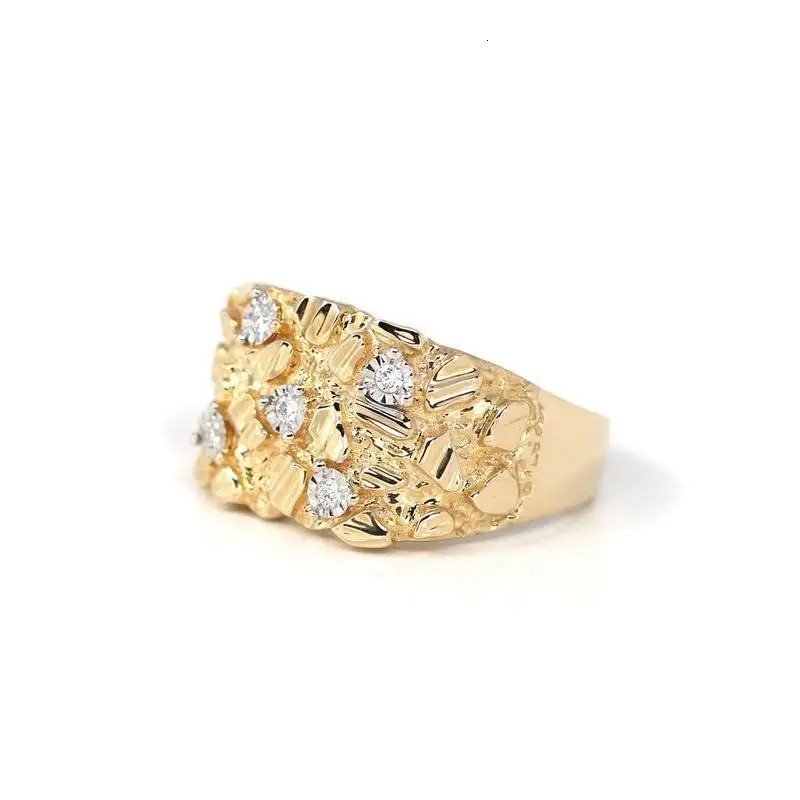 Hip Hop Gold Plated CZ Nugget Ring for Women Men Vintage Finger Ring Wedding Couple Jewelry Accessories 260309