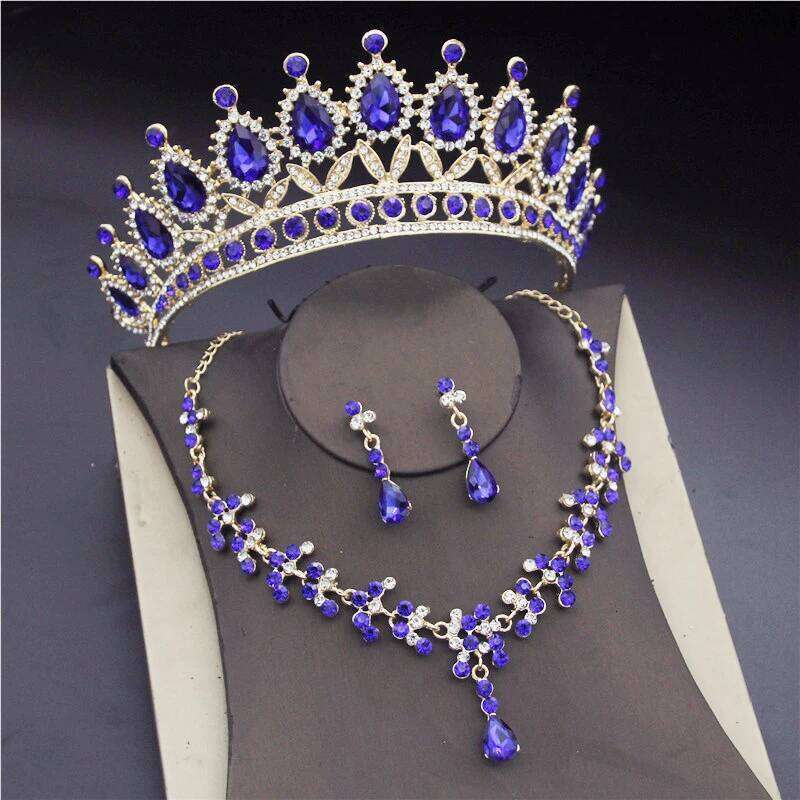 Luxury Crystal Bridal Jewelry Sets for Women Pink Tiaras Necklaces Earrings Bride Wedding Dress Birthday Crown Set Accessory Z260313