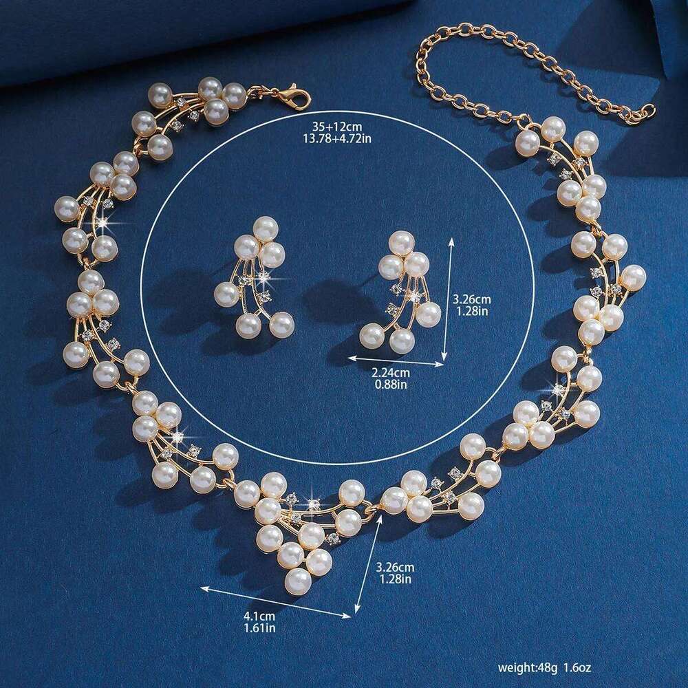 3 pieces of women's pearl flower earring necklace decoration set suitable for women to attend parties Z260313